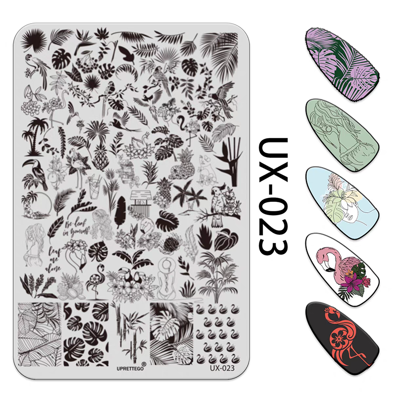 Plant Stamping Plate - Bamboo Monstera Cute Realistic style Nail Art for DIY Manicure Salon Design Supplies Tools