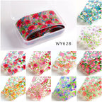 Floral Foil Transfer - 10 Rolls/1 Box Nail Art Decals for DIY Decorations Supplies Design