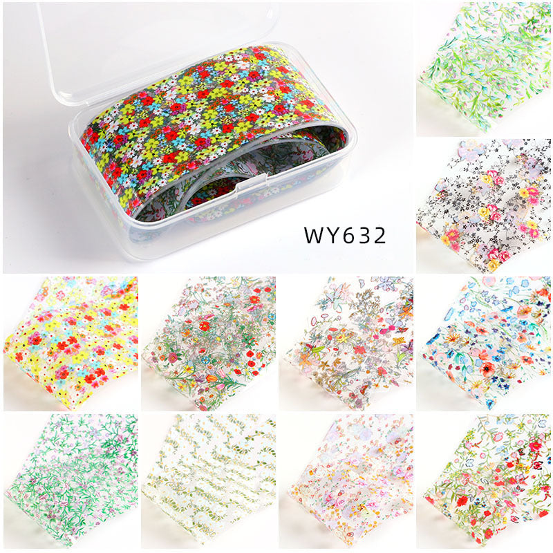 Floral Foil Transfer - 10 Rolls/1 Box Nail Art Decals for DIY Decorations Supplies Design