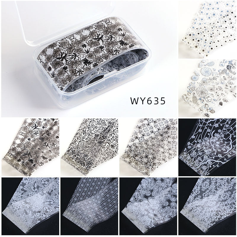 Floral Foil Transfer - 10 Rolls/1 Box Nail Art Decals for DIY Decorations Supplies Design