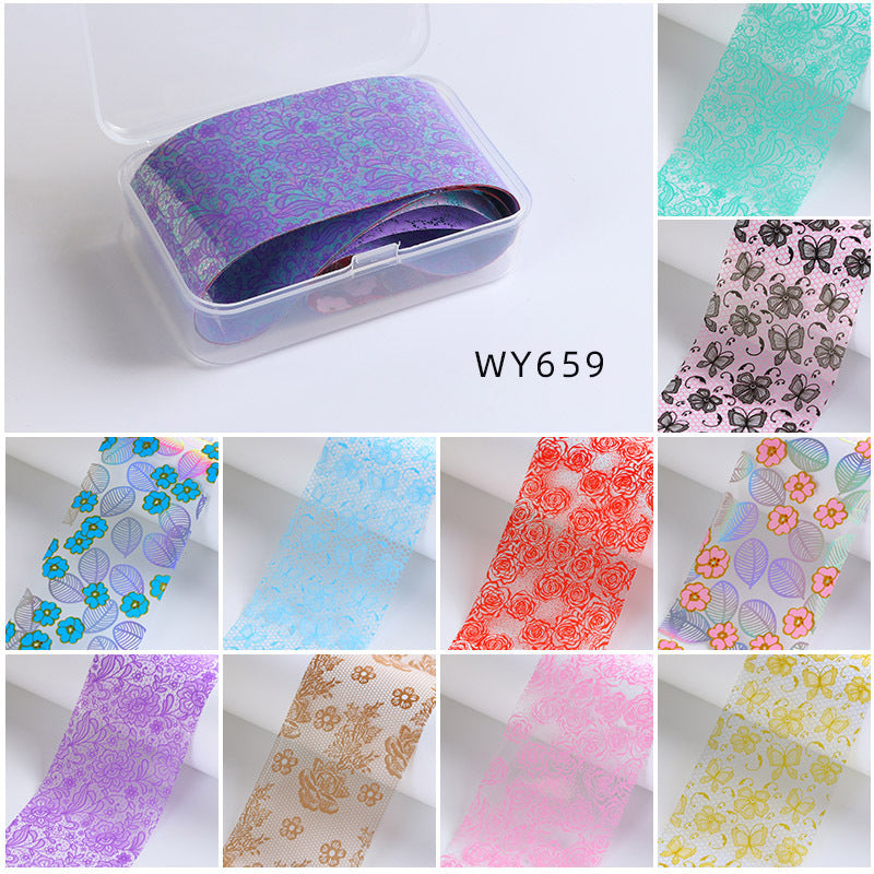 Floral Foil Transfer - 10 Rolls/1 Box Nail Art Decals for DIY Decorations Supplies Design