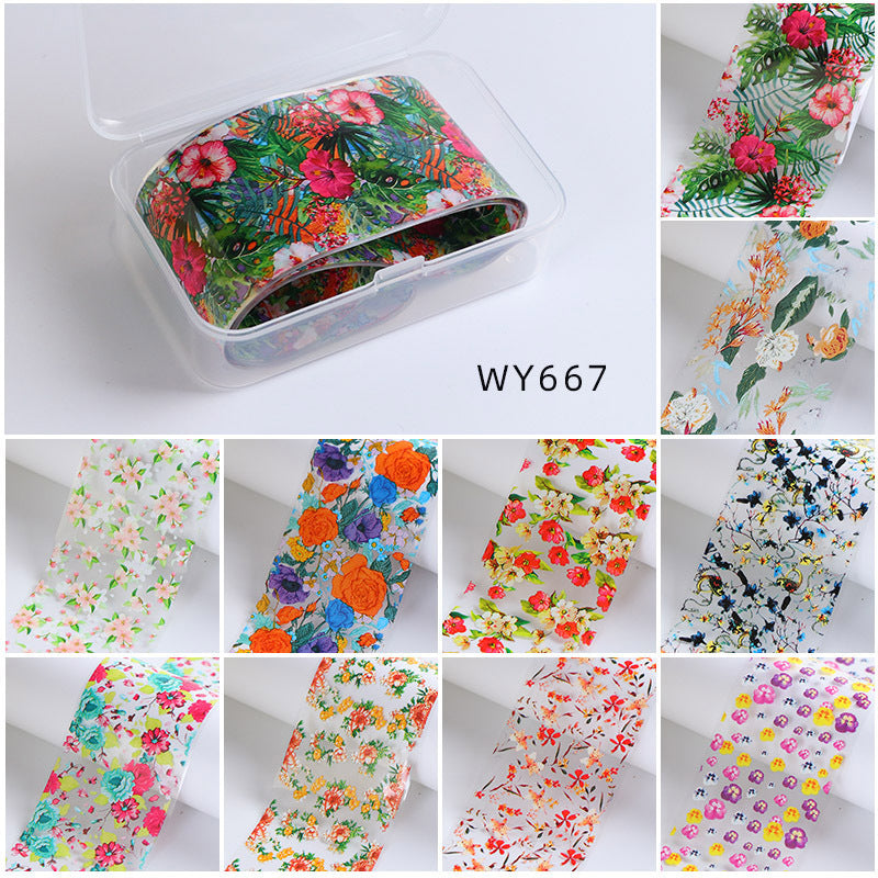 Floral Foil Transfer - 10 Rolls/1 Box Nail Art Decals for DIY Decorations Supplies Design