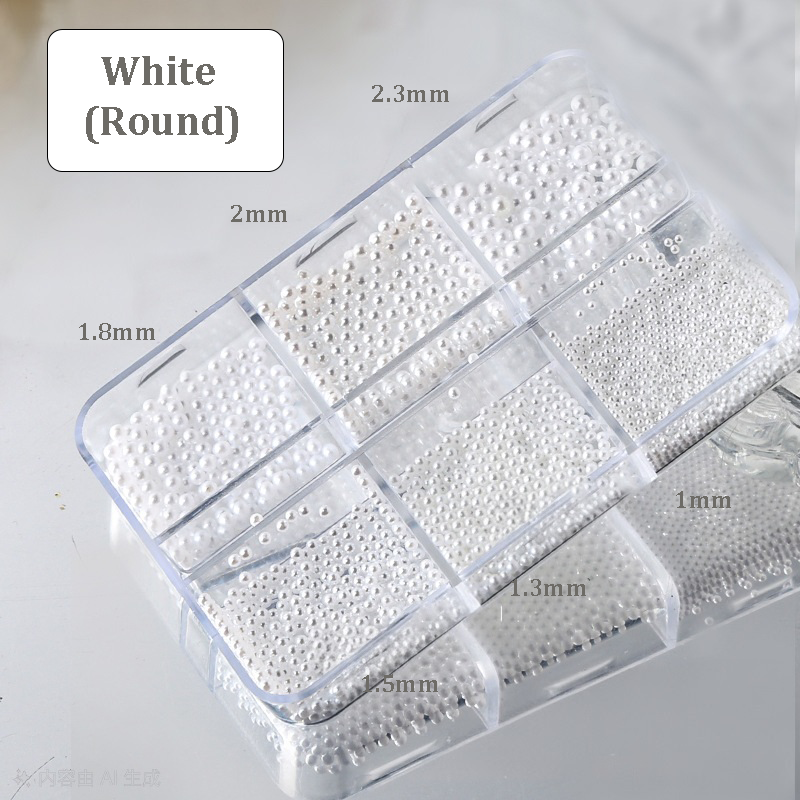 Round and Half Round Pearls - 6-Grid Off-White White Multiple sizes Nail 3D Art Accessories Charms and Gems Easy-to-Apply for Beginner Professional Creative Eye-Catching Manicures