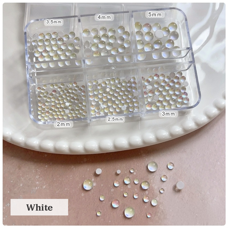 Aurora Bubble Beads - 6-Grid Multiple sizes Nail Beads Nail 3D Art Accessories Macaron Colorful Iridescent Crystal Rhinestones Easy-to-Apply for Beginner Professional Creative Eye-Catching Manicures