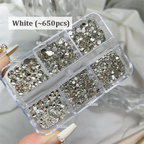 Rhinestones -  6-Grid Flatback Multiple Colorful Sizes Tiny Crystal Gemstones  for Beginner Professional Creative Eye-Catching Bedazzling Manicures
