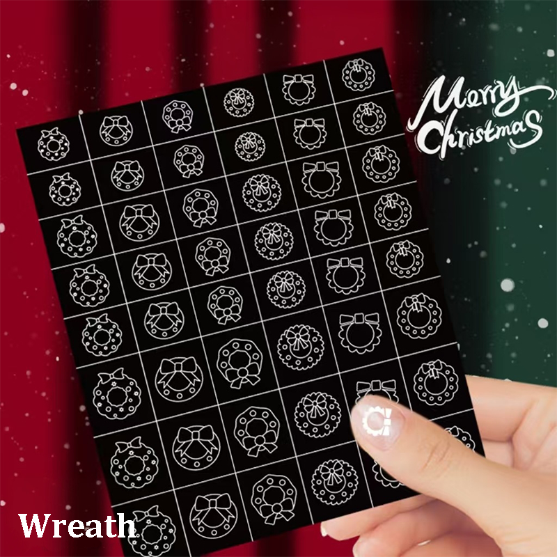 Christmas Stencils - Bells, Tree, Snowman Style Patterns Self-adhesive Reusable Gel Airbrush Nail Guides Decals Templates Stickers Supplies Vinyl for beginners easy DIY Manicure