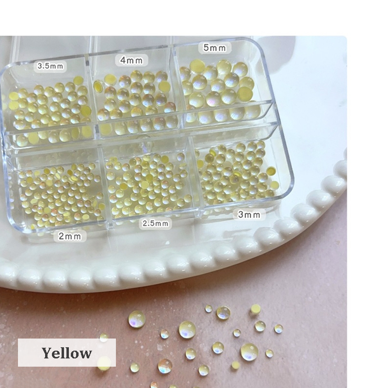 Aurora Bubble Beads - 6-Grid Multiple sizes Nail Beads Nail 3D Art Accessories Macaron Colorful Iridescent Crystal Rhinestones Easy-to-Apply for Beginner Professional Creative Eye-Catching Manicures