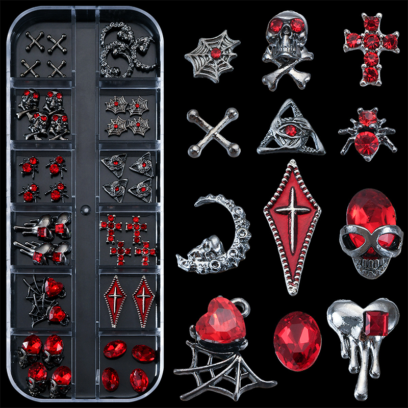 Halloween Alloy With Rhinestones Charm - 12-Grid Metallic Alloy Nail Accessories Easy-to-Apply for Creative Eye-Catching Manicures