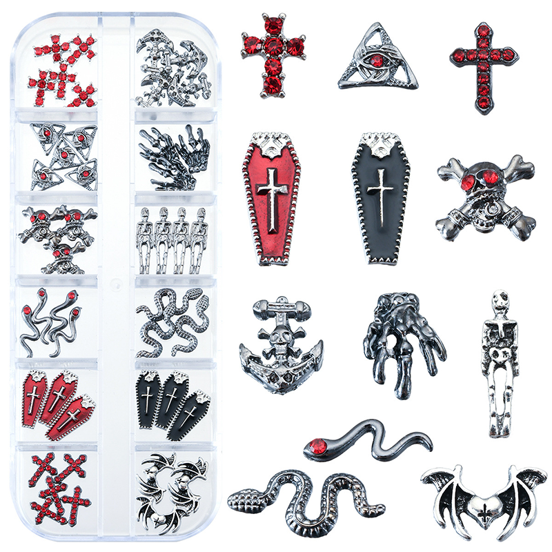Halloween Alloy With Rhinestones Charm - 12-Grid Metallic Alloy Nail Accessories Easy-to-Apply for Creative Eye-Catching Manicures