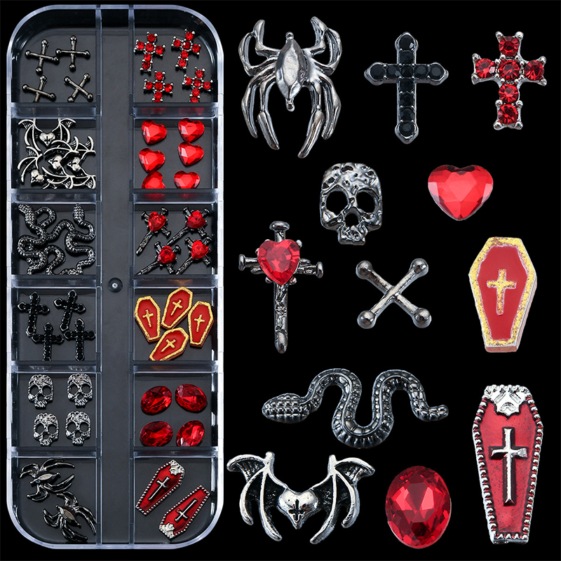 Halloween Alloy With Rhinestones Charm - 12-Grid Metallic Alloy Nail Accessories Easy-to-Apply for Creative Eye-Catching Manicures