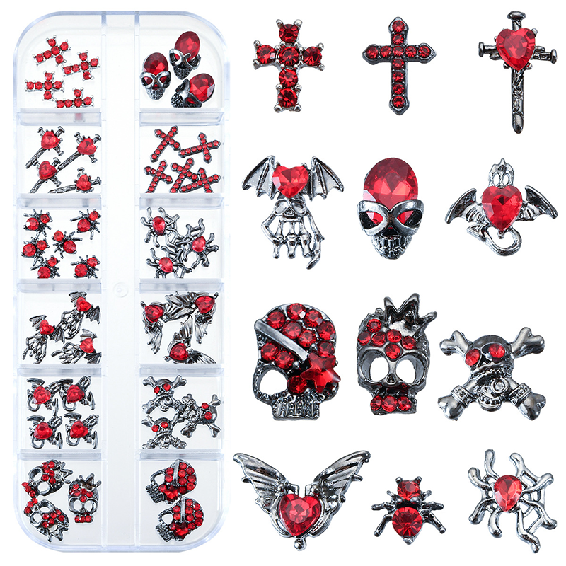 Halloween Alloy With Rhinestones Charm - 12-Grid Metallic Alloy Nail Accessories Easy-to-Apply for Creative Eye-Catching Manicures