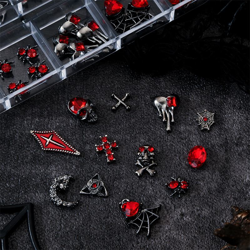 Halloween Alloy With Rhinestones Charm - 12-Grid Metallic Alloy Nail Accessories Easy-to-Apply for Creative Eye-Catching Manicures