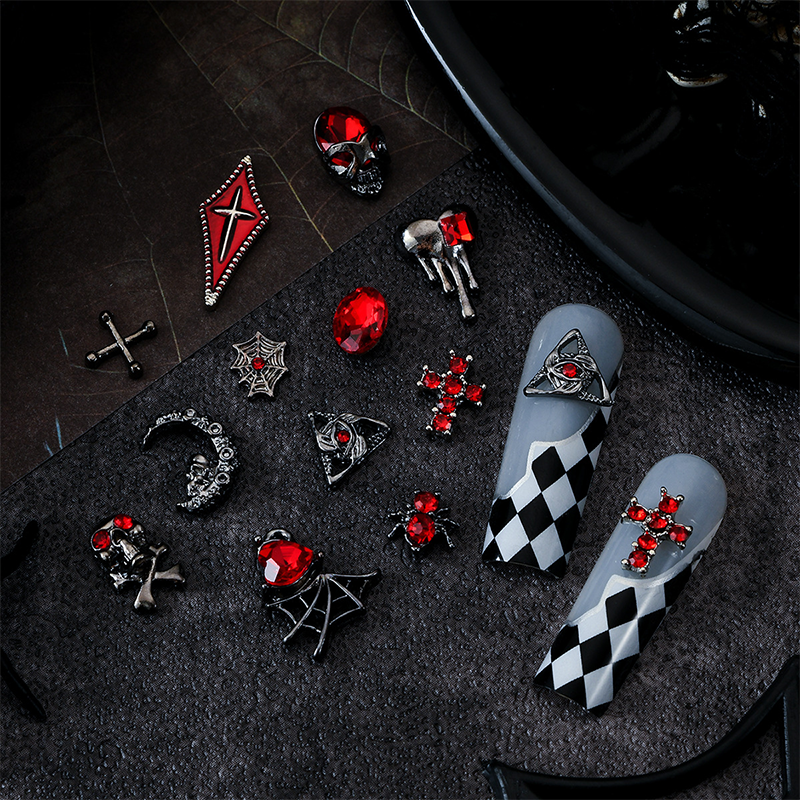 Halloween Alloy With Rhinestones Charm - 12-Grid Metallic Alloy Nail Accessories Easy-to-Apply for Creative Eye-Catching Manicures