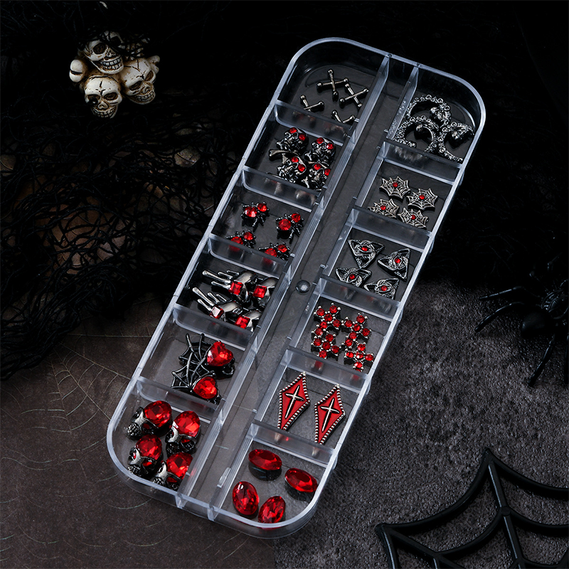 Halloween Alloy With Rhinestones Charm - 12-Grid Metallic Alloy Nail Accessories Easy-to-Apply for Creative Eye-Catching Manicures
