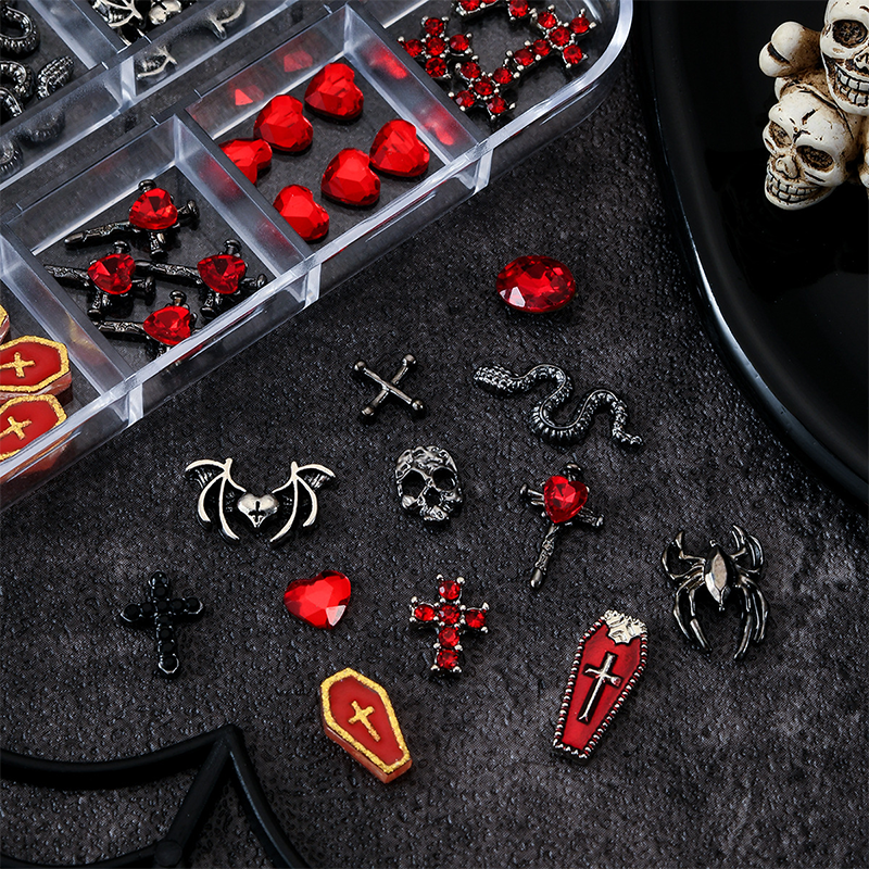 Halloween Alloy With Rhinestones Charm - 12-Grid Metallic Alloy Nail Accessories Easy-to-Apply for Creative Eye-Catching Manicures