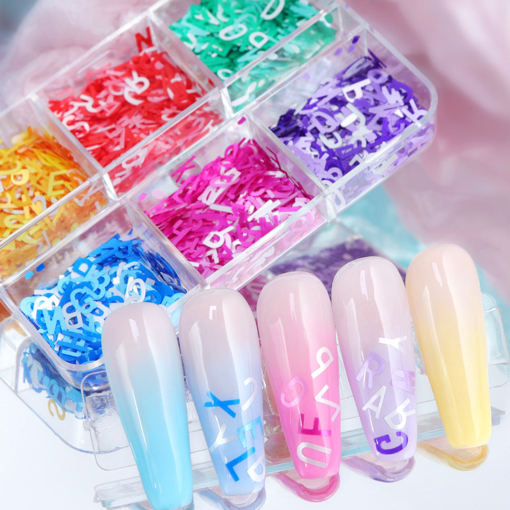 Letter Sequins - Thin 6  Dopamine / Laser Colors 3D Holographic Colorful Nail Art Glitter Supplies for Nails DIY Decorations