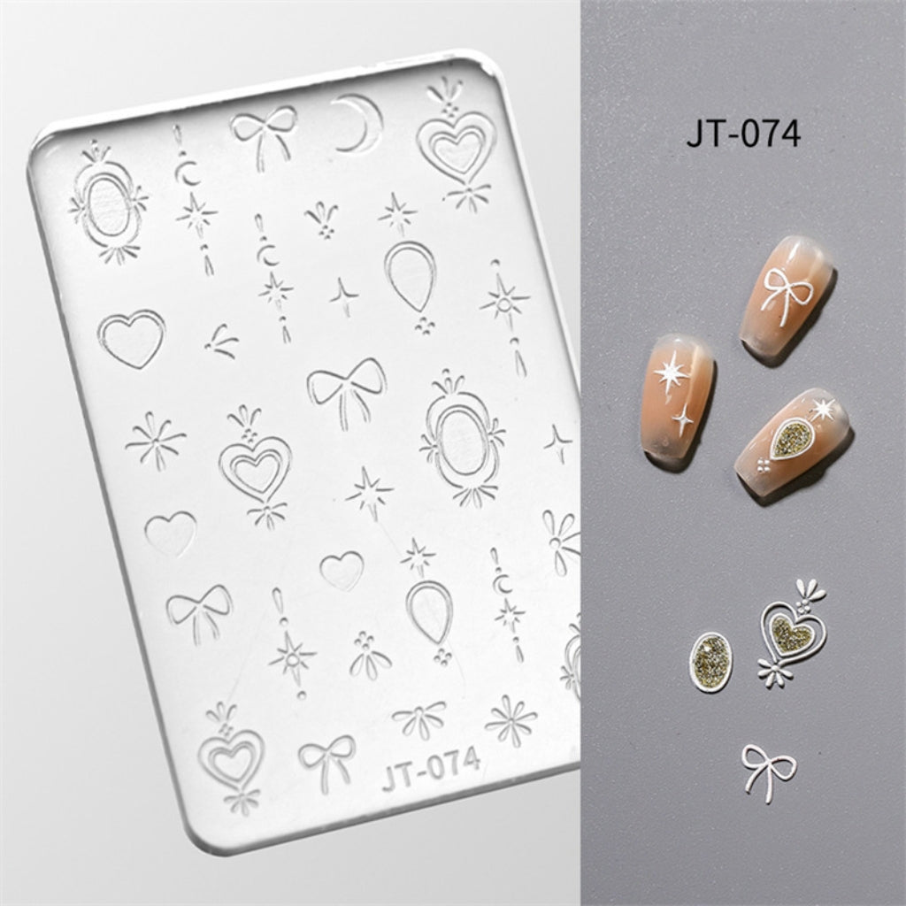 Heart 3D Shallow Embossed Mold - 3D Nail Art Sticker Effect Silicone Groove Carving Templates for DIY Precise Pattern