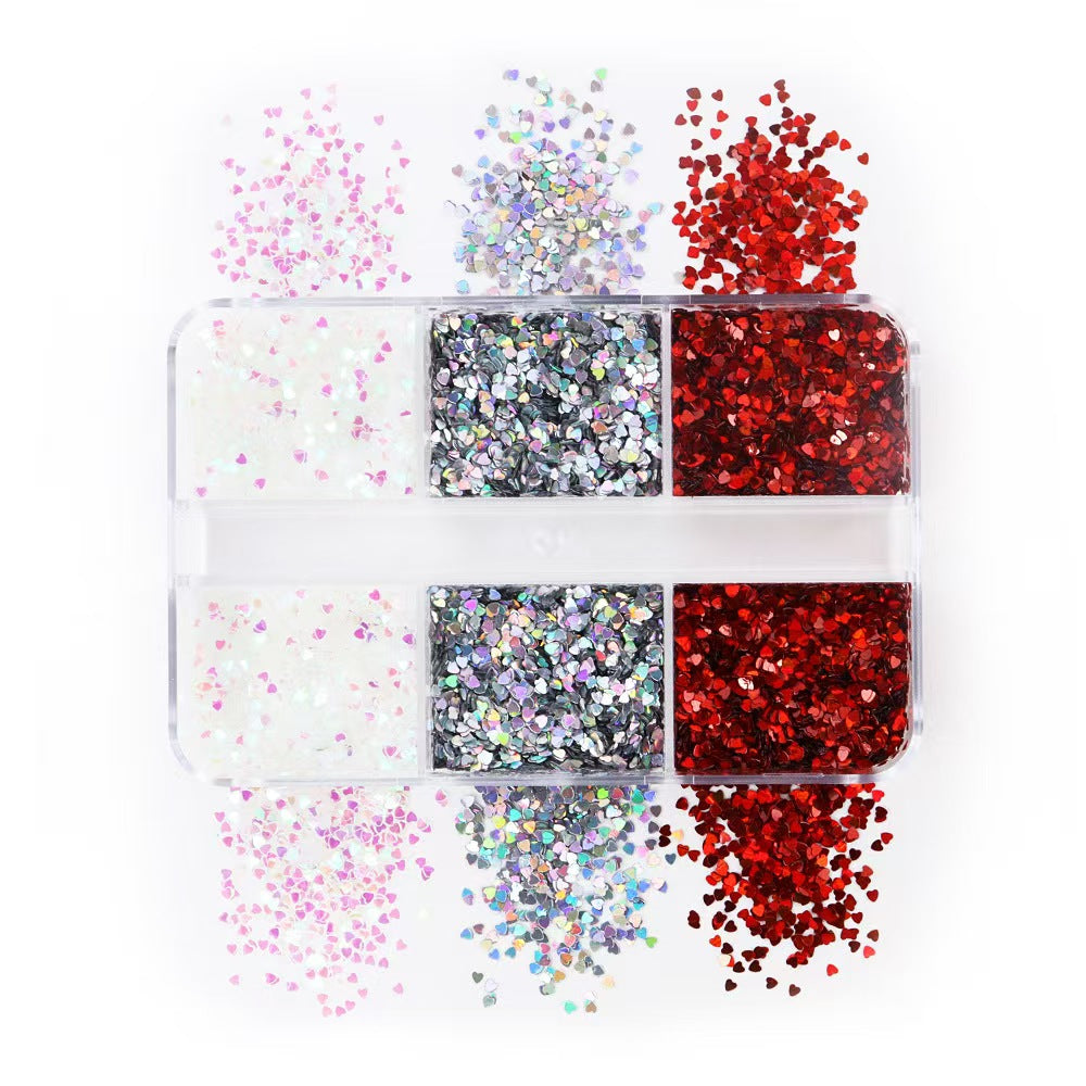 Heart Sequins - Thin 1mm 6 Metallic Gloss Colors 3D Holographic Colorful Nail Art Glitter Supplies for Nails DIY Decorations