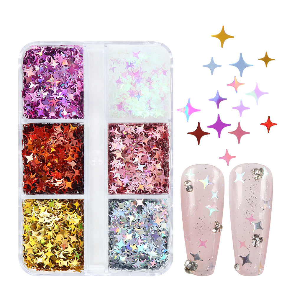 Cruciform Sequins - Thin 3mm 4mm 6 Metallic Gloss Colors 3D Holographic Colorful Cross Star Four-pointed Nail Art Glitter Supplies for Nails DIY Decorations