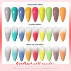 Nail Pigment Powder 9 Colors Palette Gradient Ombre Set for Nails- Includes 5 Sponge Sticks 1 Brush - for Beginners