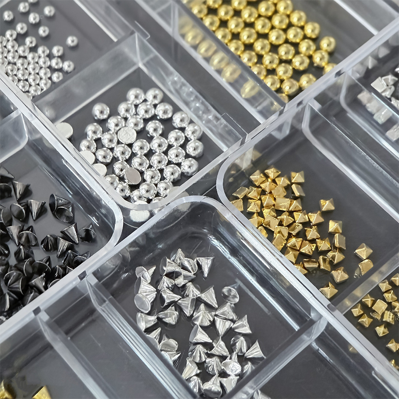 Punk Charm - 6-Grid Metallic Alloy Cone Studs Rivet Beads Nail 3D Art Accessories Easy-to-Apply for Beginner Professional Creative Eye-Catching Manicures
