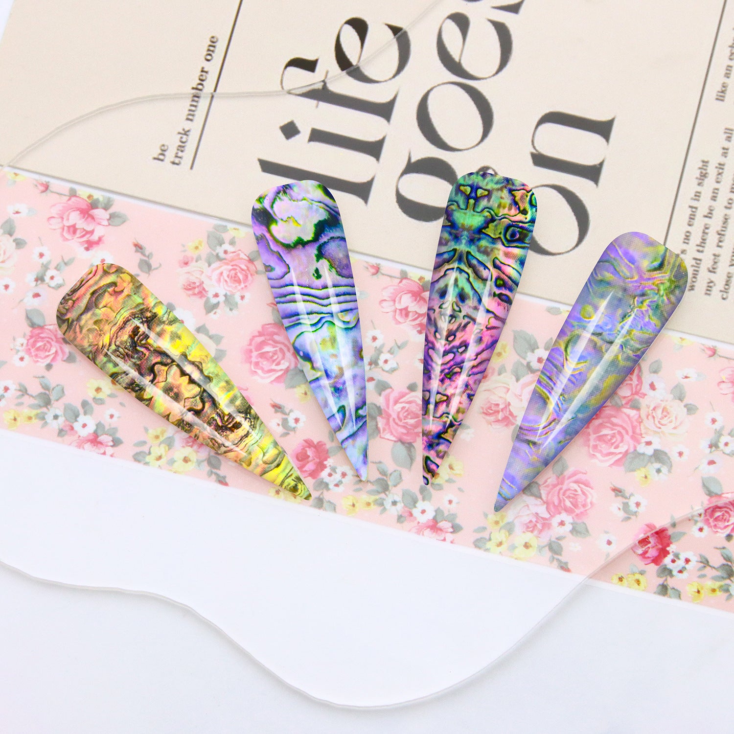 Iridescent Shell Foil Transfer - 10 Rolls/1 Box Nail Art Decals for DIY Decorations Supplies Design