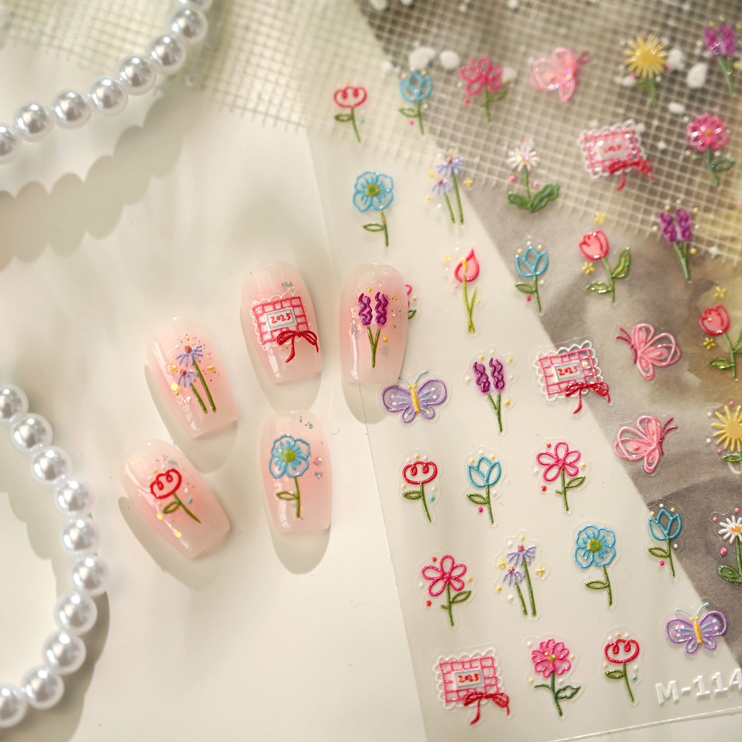 One-Line Flower Self-Adhesive Stickers - 3D Embossed Ultra-thin Decals for Nail Art Decoration