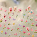 One-Line Flower Self-Adhesive Stickers - 3D Embossed Ultra-thin Decals for Nail Art Decoration