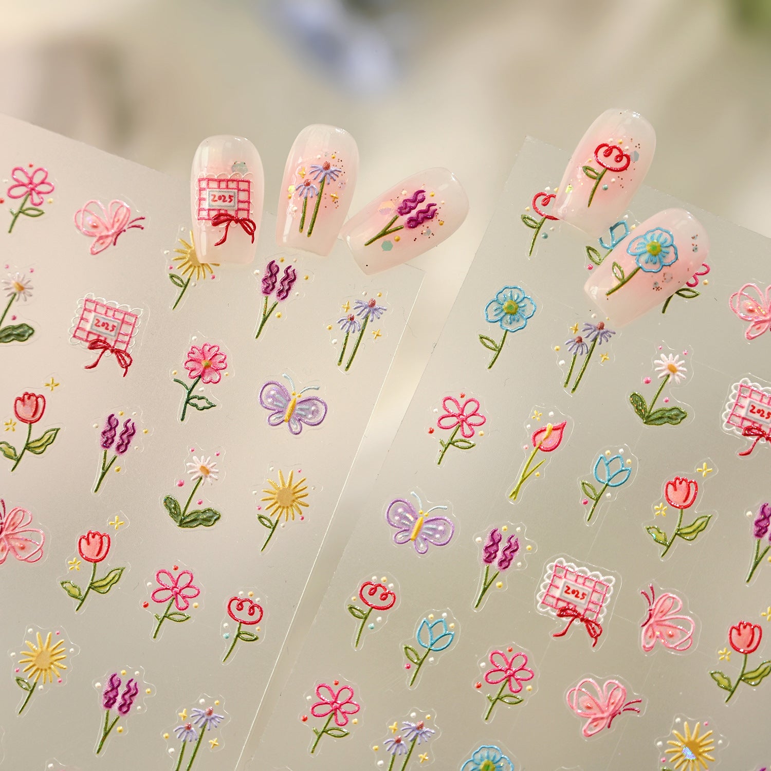 One-Line Flower Self-Adhesive Stickers - 3D Embossed Ultra-thin Decals for Nail Art Decoration