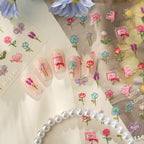 One-Line Flower Self-Adhesive Stickers - 3D Embossed Ultra-thin Decals for Nail Art Decoration
