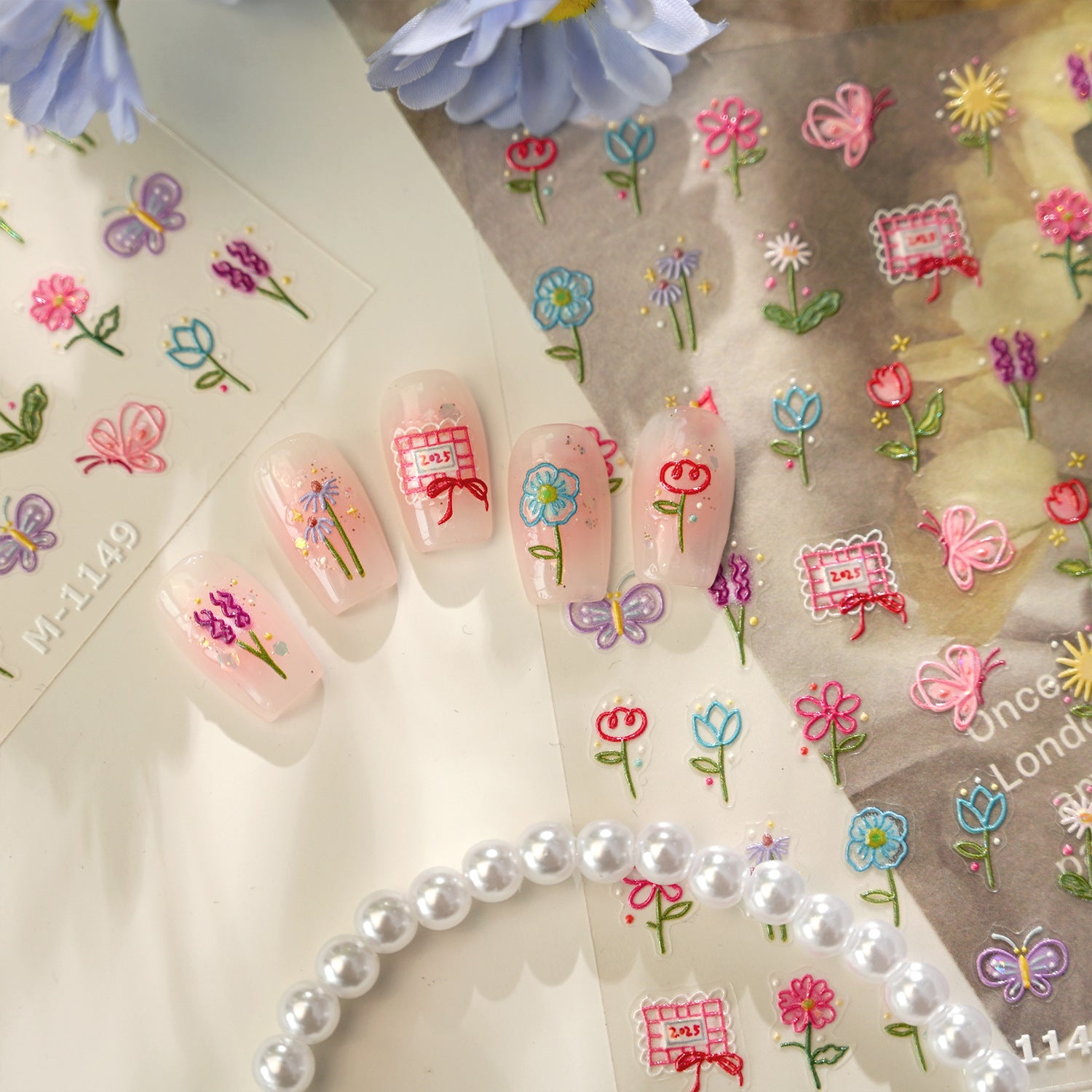 One-Line Flower Self-Adhesive Stickers - 3D Embossed Ultra-thin Decals for Nail Art Decoration