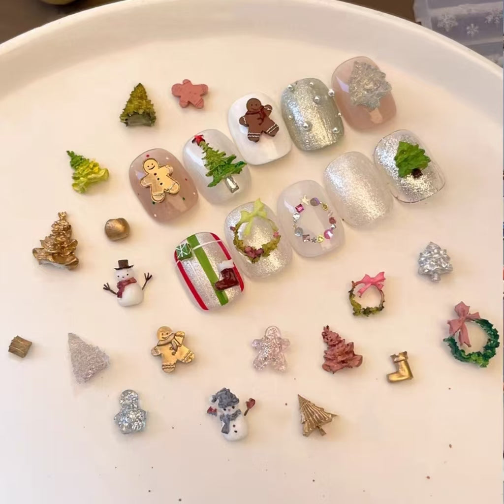 Christmas Silicone Mold - Deep Groove for 3D Nail Charm, Snowman Santa Reindeer Nail Art Sculpture Decoration Carving Templates for DIY Precise Pattern