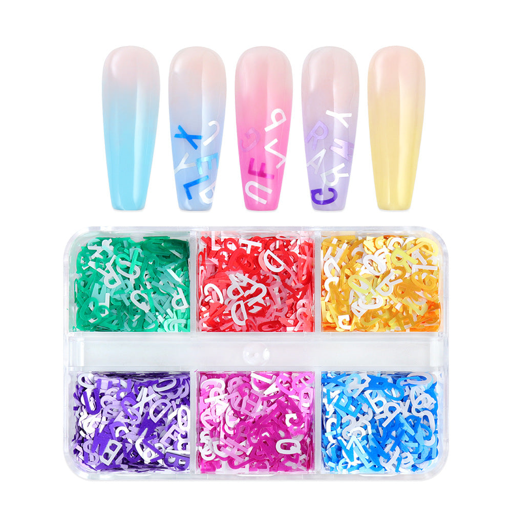 Letter Sequins - Thin 6  Dopamine / Laser Colors 3D Holographic Colorful Nail Art Glitter Supplies for Nails DIY Decorations