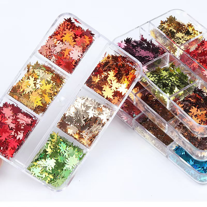 Maple Leaf Sequins - Thin 6 Colors 3D Holographic Colorful Nail Art Glitter Supplies for Nails DIY Decorations