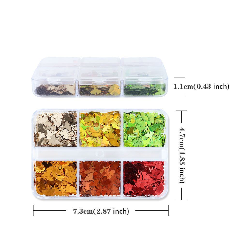 Ginkgo Leaf Sequins - Thin 6 Colors 3D Holographic Colorful Nail Art Glitter Supplies for Nails DIY Decorations