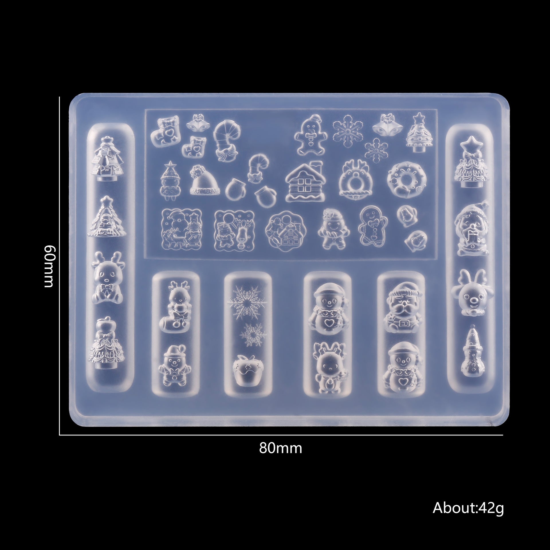 Christmas Silicone Mold - Deep Groove for 3D Nail Charm, Snowman Santa Reindeer Nail Art Sculpture Decoration Carving Templates for DIY Precise Pattern