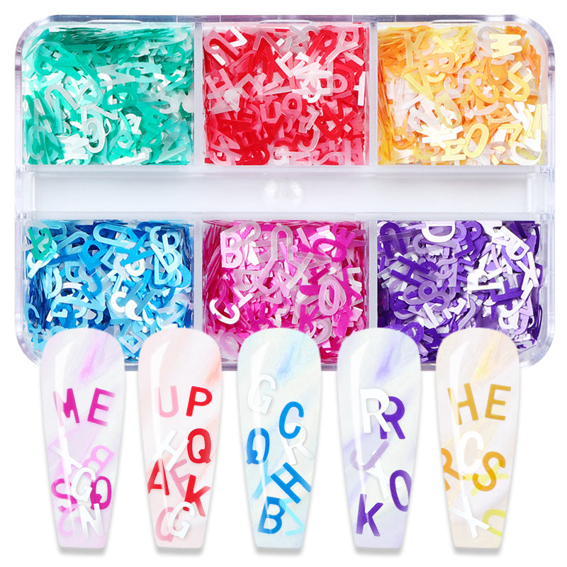 Letter Sequins - Thin 6  Metallic Gloss Colors 3D Holographic Colorful Nail Art Glitter Supplies for Nails DIY Decorations