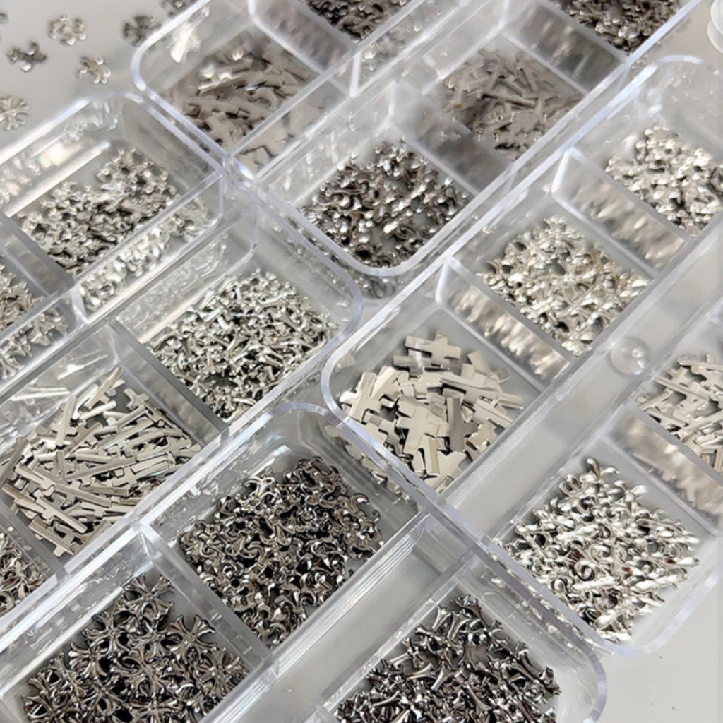Cross Charm - 6-Grid Metallic Alloy Nail Accessories Easy-to-Apply for Creative Eye-Catching Manicures