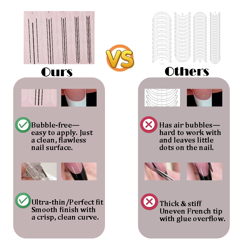 French Tips Stencils - French Tips Guide stickers Self-adhesive Reusable Gel Airbrush Nail Decals Templates Supplies Vinyl for beginners easy DIY Manicure