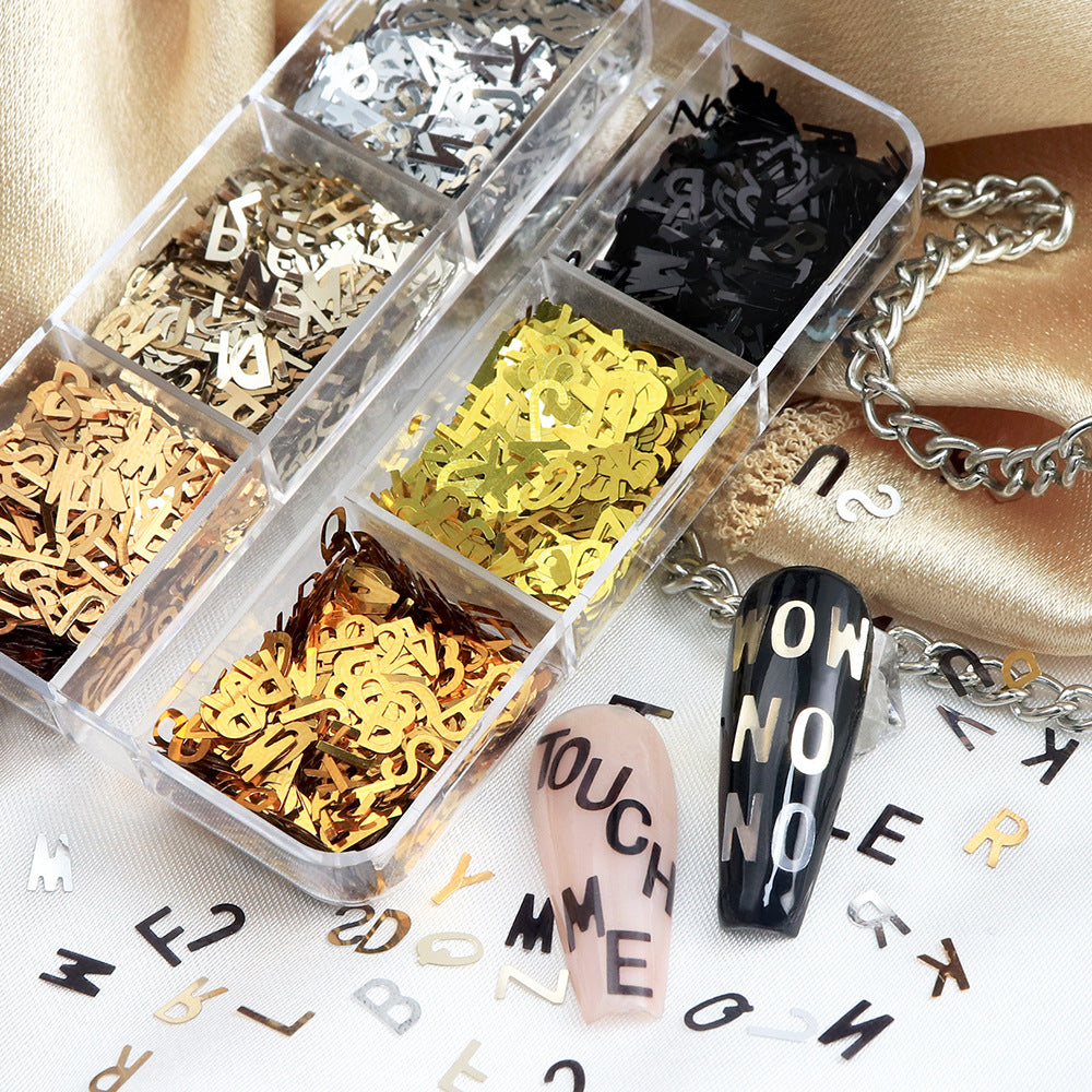 Letter Sequins - Thin 6  Metallic Gloss Colors 3D Holographic Colorful Nail Art Glitter Supplies for Nails DIY Decorations