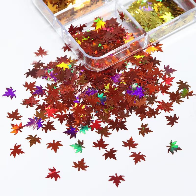 Maple Leaf Sequins - Thin 6 Colors 3D Holographic Colorful Nail Art Glitter Supplies for Nails DIY Decorations