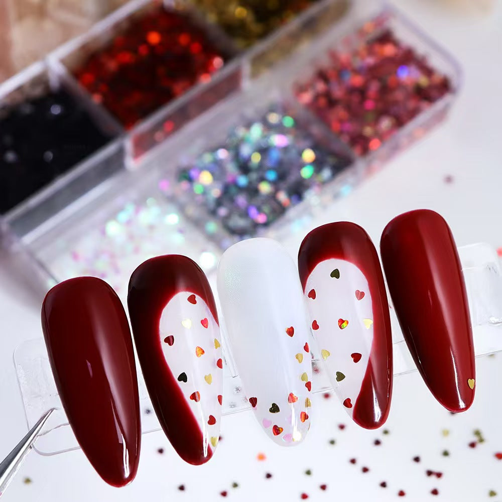 Heart Sequins - Thin 1mm 6 Metallic Gloss Colors 3D Holographic Colorful Nail Art Glitter Supplies for Nails DIY Decorations