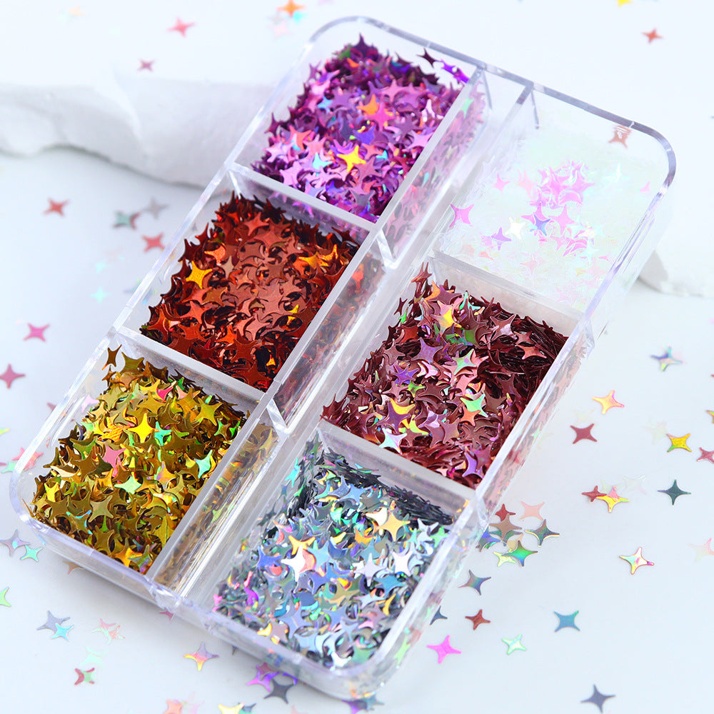Cruciform Sequins - Thin 3mm 4mm 6 Metallic Gloss Colors 3D Holographic Colorful Cross Star Four-pointed Nail Art Glitter Supplies for Nails DIY Decorations