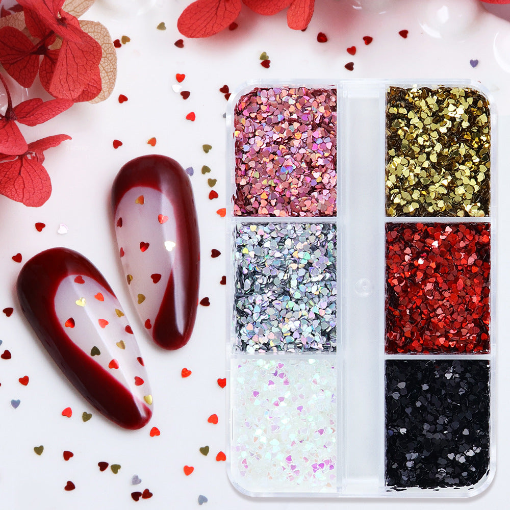 Heart Sequins - Thin 1mm 6 Metallic Gloss Colors 3D Holographic Colorful Nail Art Glitter Supplies for Nails DIY Decorations