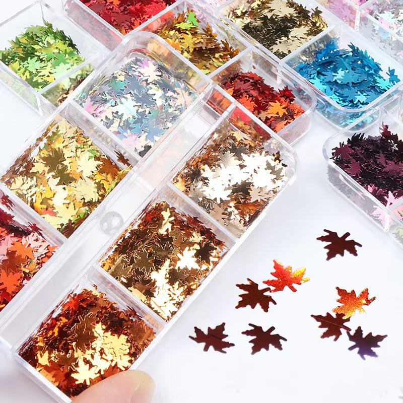 Maple Leaf Sequins - Thin 6 Colors 3D Holographic Colorful Nail Art Glitter Supplies for Nails DIY Decorations