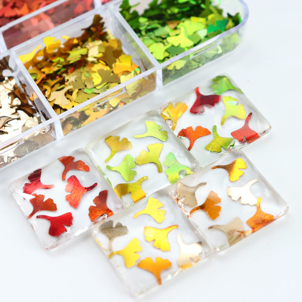 Ginkgo Leaf Sequins - Thin 6 Colors 3D Holographic Colorful Nail Art Glitter Supplies for Nails DIY Decorations