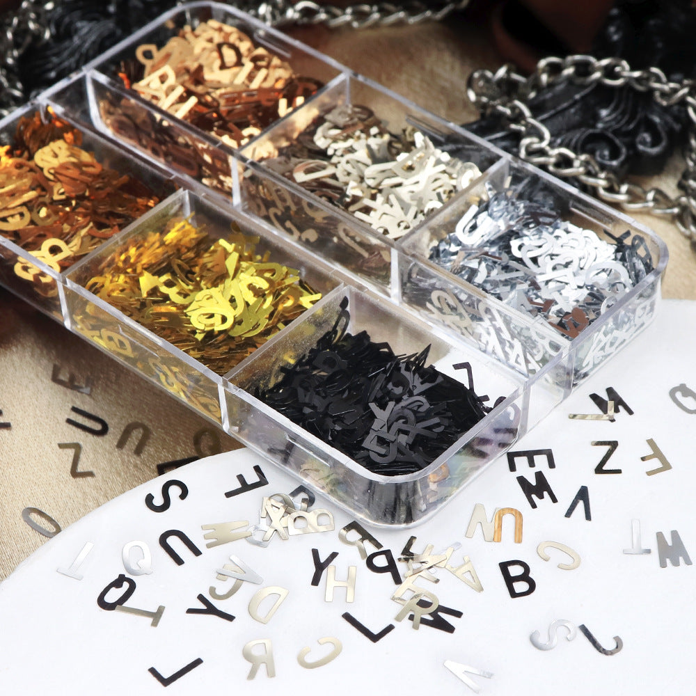 Letter Sequins - Thin 6  Metallic Gloss Colors 3D Holographic Colorful Nail Art Glitter Supplies for Nails DIY Decorations