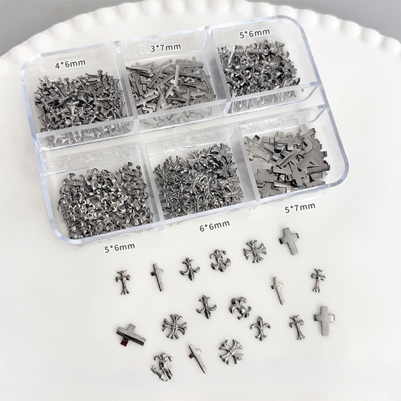 Cross Charm - 6-Grid Metallic Alloy Nail Accessories Easy-to-Apply for Creative Eye-Catching Manicures