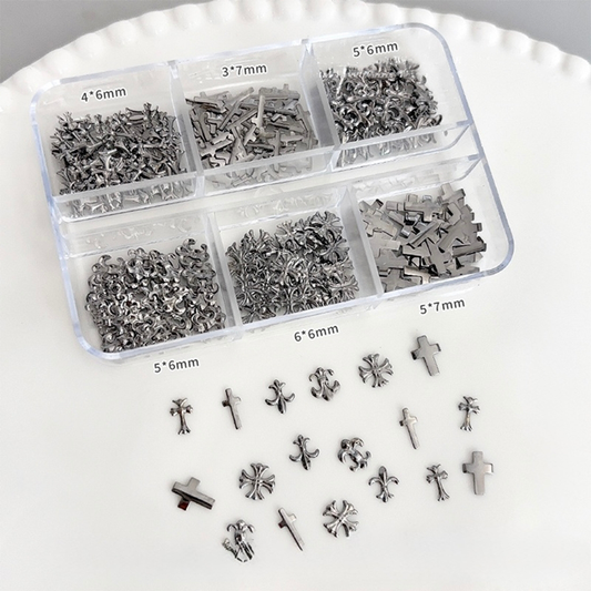 Cross Alloy Nail Charm - Ultra-thin 6-Grid Metallic Accessories Easy-to-Apply for Creative Eye-Catching Manicures