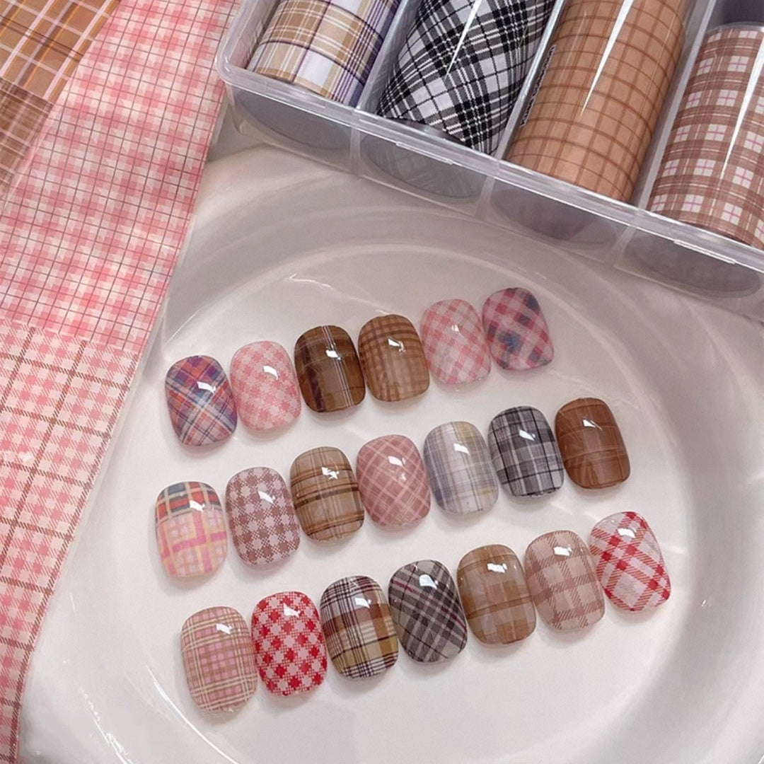 Plaid Pattern Foil Transfer - 1 Roll with Box Checkered Nail Art Colorful Prints Decals for DIY Decorations Supplies Design
